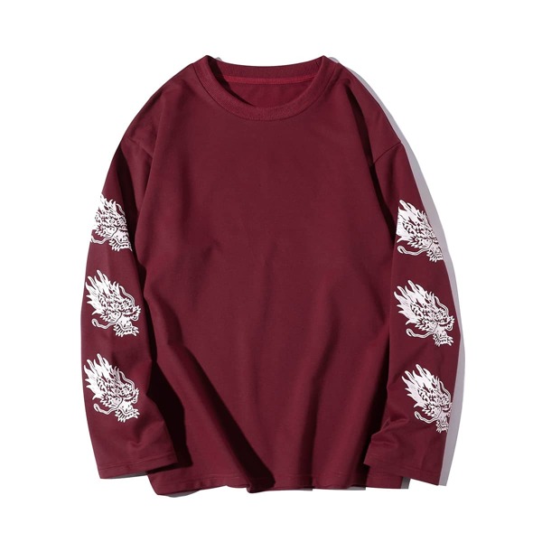

Men Chinese Dragon Print Tee, Burgundy
