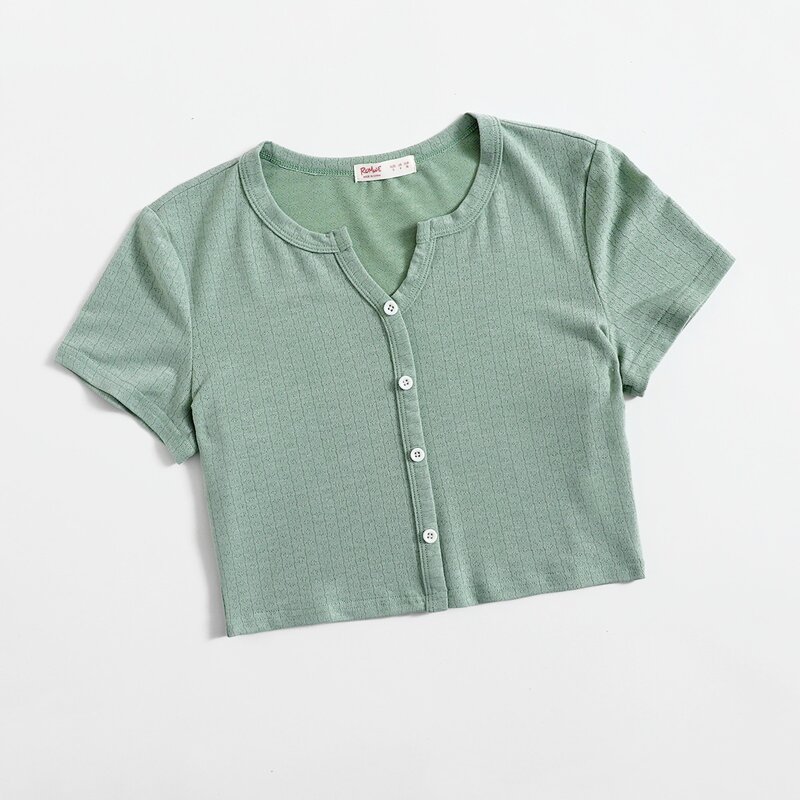 

Solid Button Front Tee, Mint green