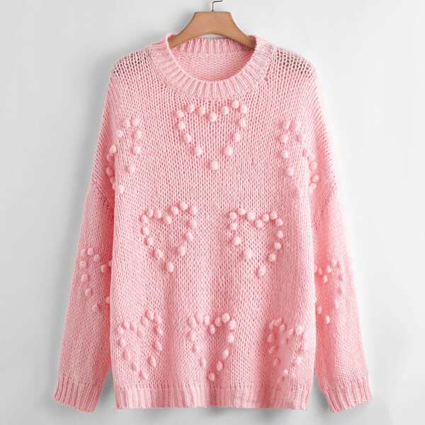 

Plus Pom Pom Drop Shoulder Oversized Sweater, Baby pink
