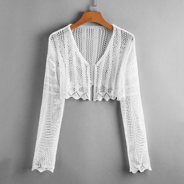 

Drop Shoulder Open Knit Cardigan, White
