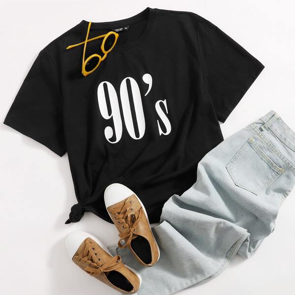 

Plus Number Graphic Short Sleeve Tee, Black