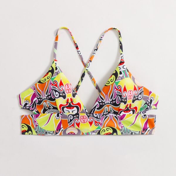 

Beijing Opera Print Bikini Top, Multicolor