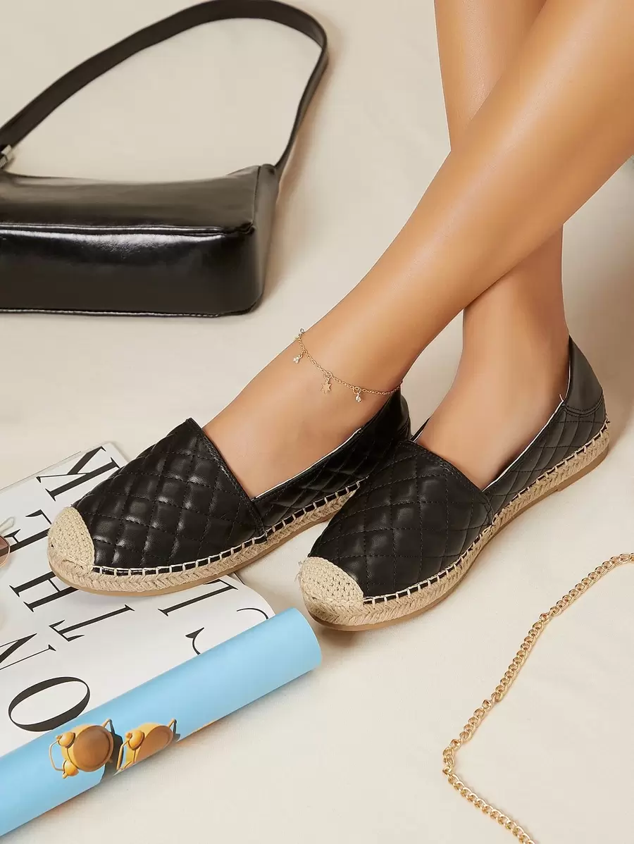 SHUZIA Quilted Faux Leather Espadrille Flats