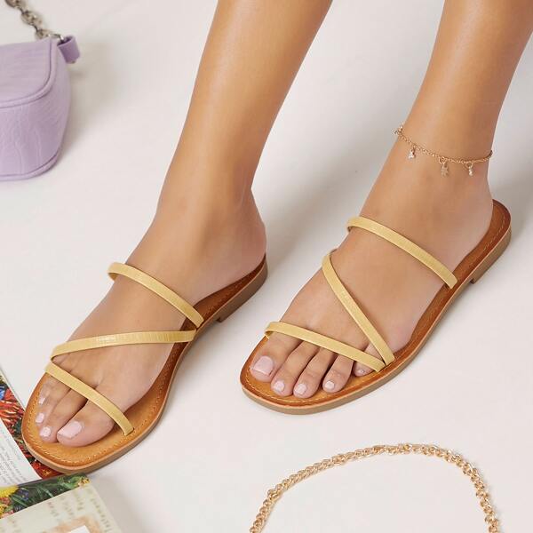 

Vegan Lizardskin Leather Slip-On Sandals, Yellow