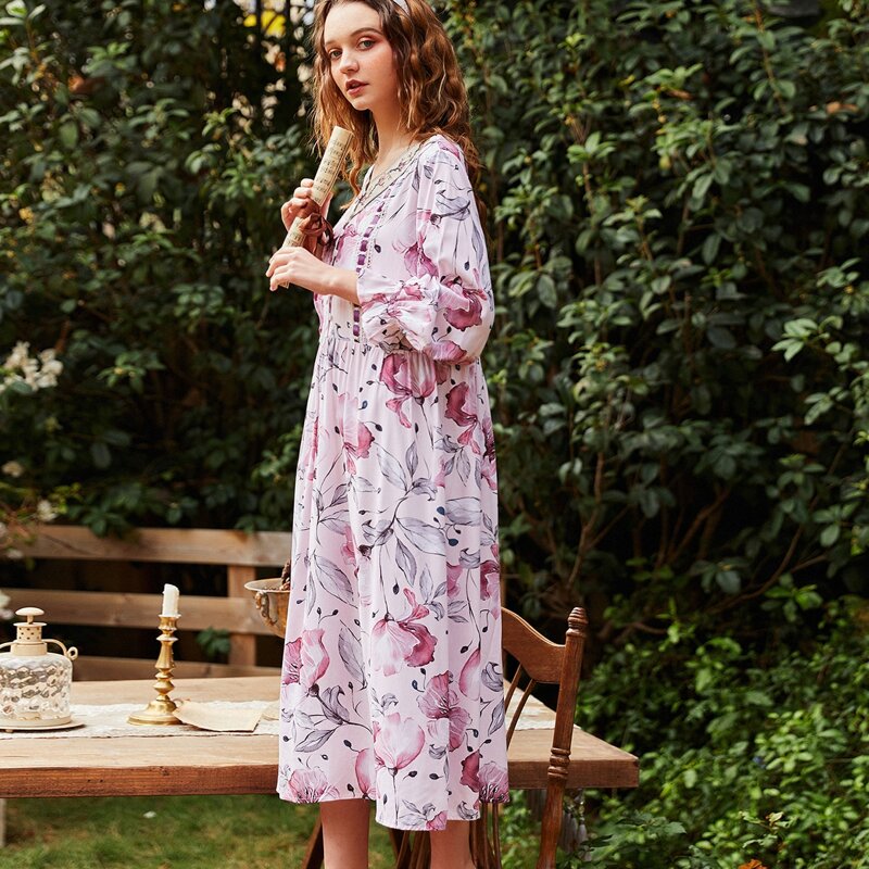 

Floral Print Button Front Night Dress, Multicolor