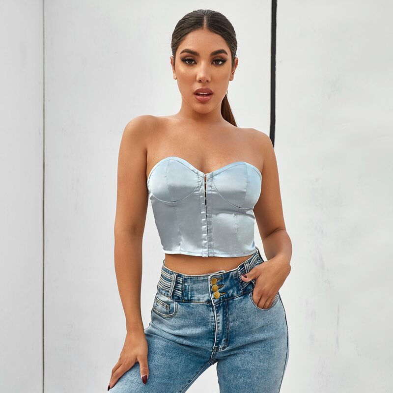

Satin Crop Tube Top, Baby blue