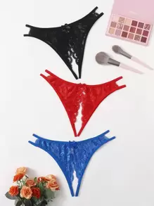 3pack Floral Lace Crotchless Panty Set - Multicolor - View 1
