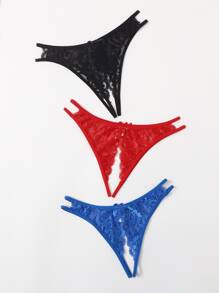 3pack Floral Lace Crotchless Panty Set - Multicolor - View 2