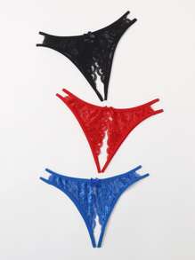 3pack Floral Lace Crotchless Panty Set - Multicolor - View 3