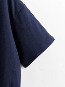 SHEIN Qutie Letter Graphic Half Zip Crop Tee - Navy Blue - View 3