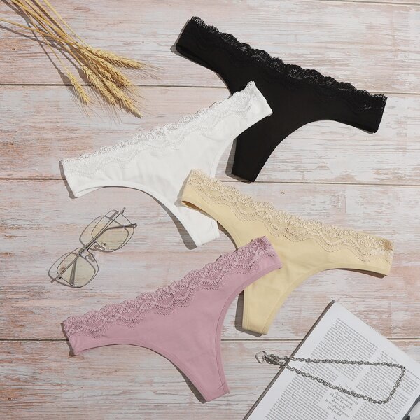 

4pack Lace Trim Panty Set, Multicolor