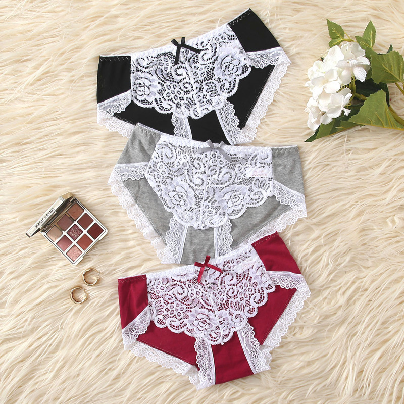 

3pack Contrast Floral Lace Panty Set, Multicolor