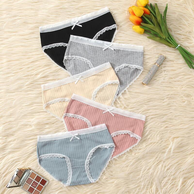 

5pack Bow Lace Trim Panty Set, Multicolor