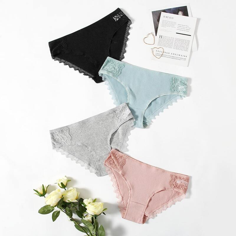 

4pack Lace Trim Panty Set, Multicolor
