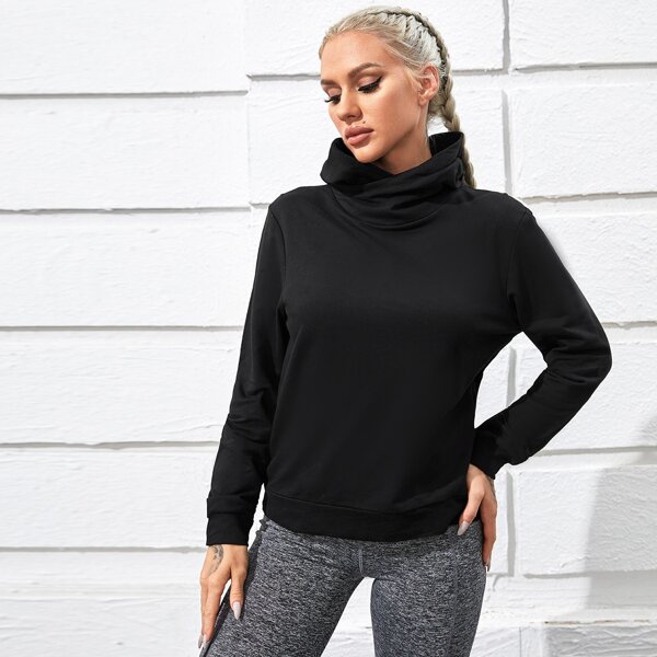 

Solid Hooded Sports Sweatshirt, Black