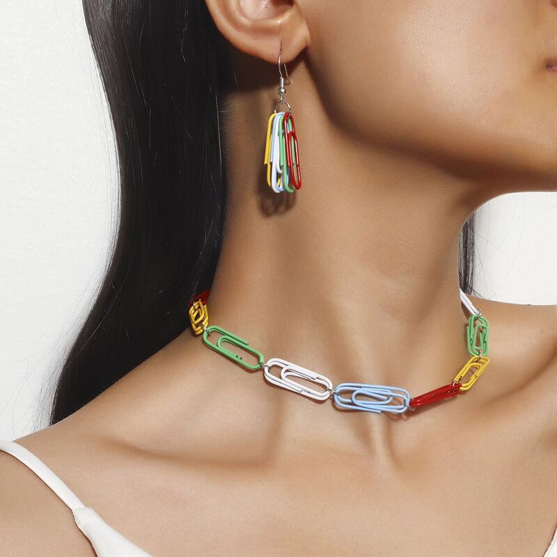 

3pcs Colorful Paper Clip Jewelry Set, Multicolor