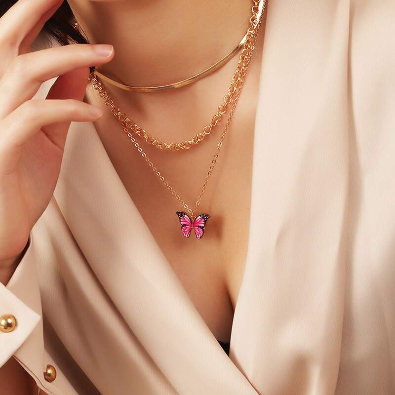 

Butterfly Layered Chain Necklace, Gold