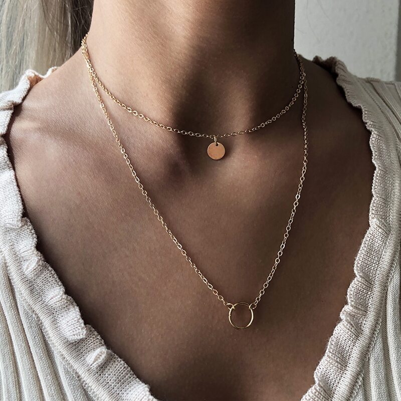 

Ring & Disc Layered Necklace, Gold