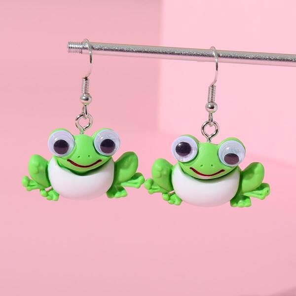 

Girls Frog Design Drop Earrings, Green
