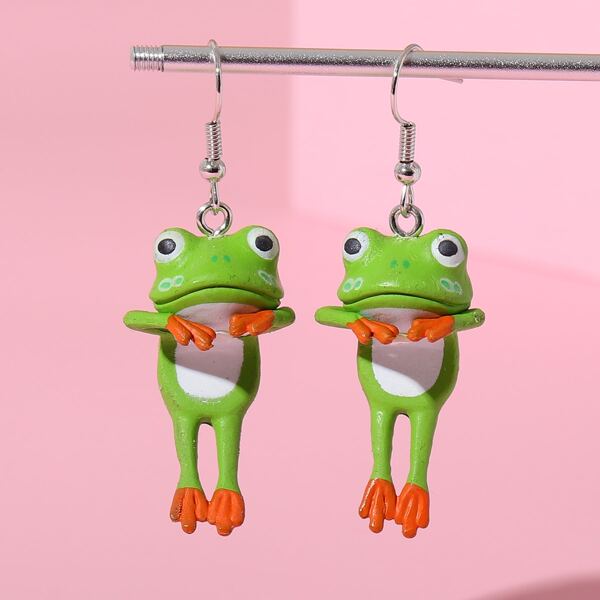 

Girls Frog Design Drop Earrings, Green