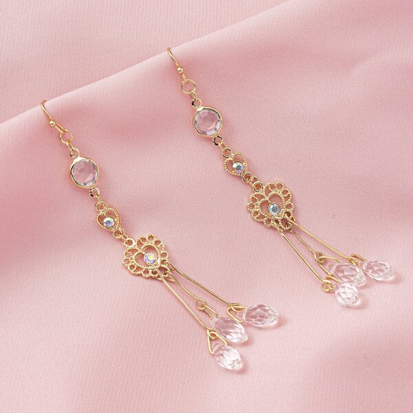 

Rhinestone Heart Drop Earrings, Gold
