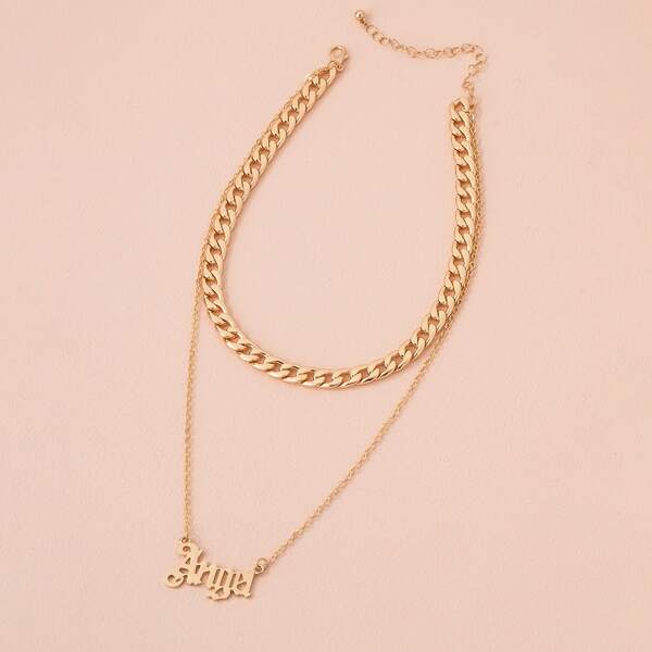 

Letter Decor Layered Necklace, Gold