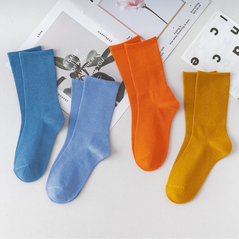 

4pairs Solid Crew Socks, Multicolor