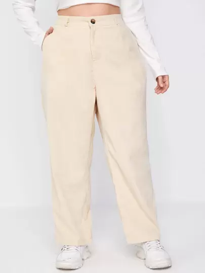 SHEIN EZwear Plus Corduroy Slant Pocket Wide Leg Trousers