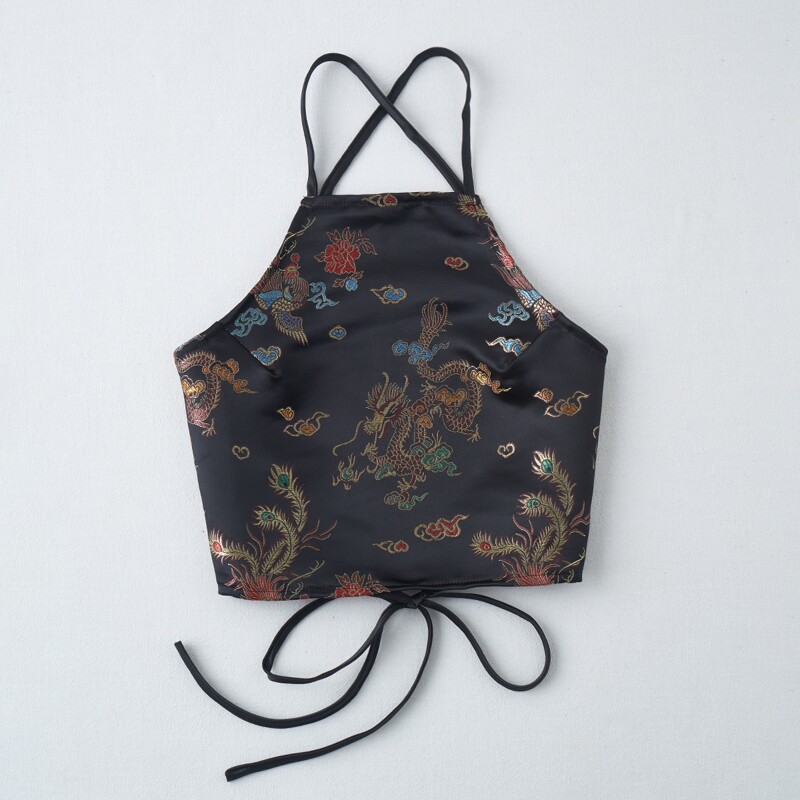 

Chinese Dragon Backless Crop Cami, Multicolor