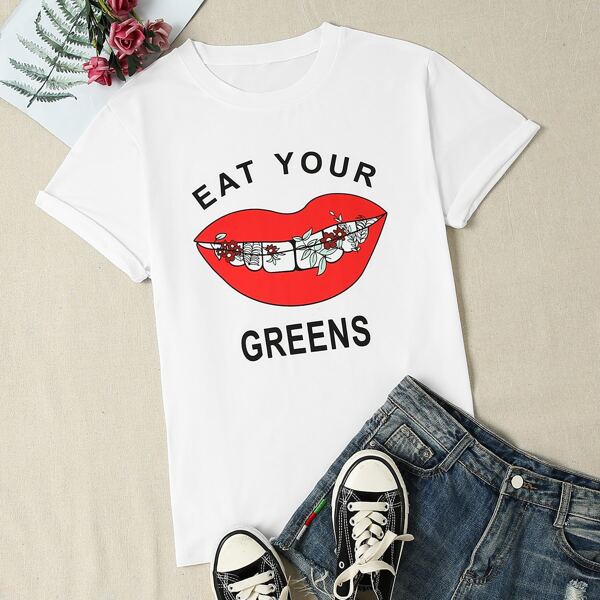 

Plus Lip And Slogan Graphic Tee, White