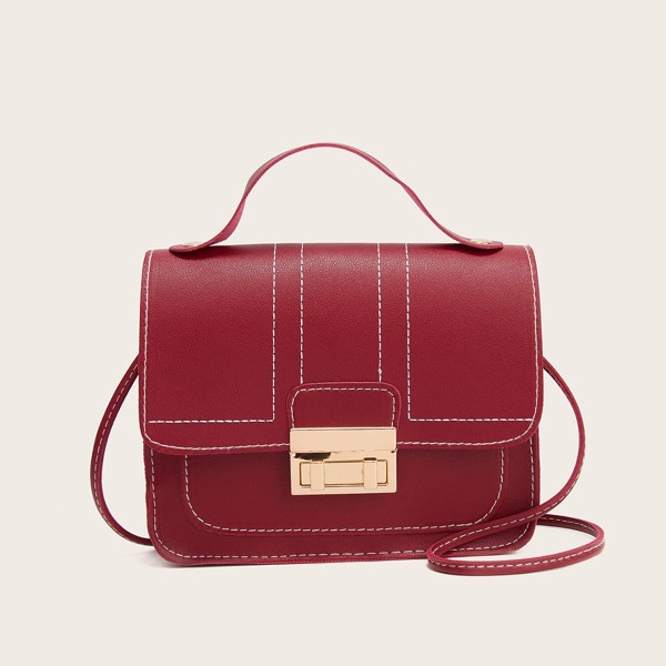 

Twist Lock Flap Satchel Bag, Red