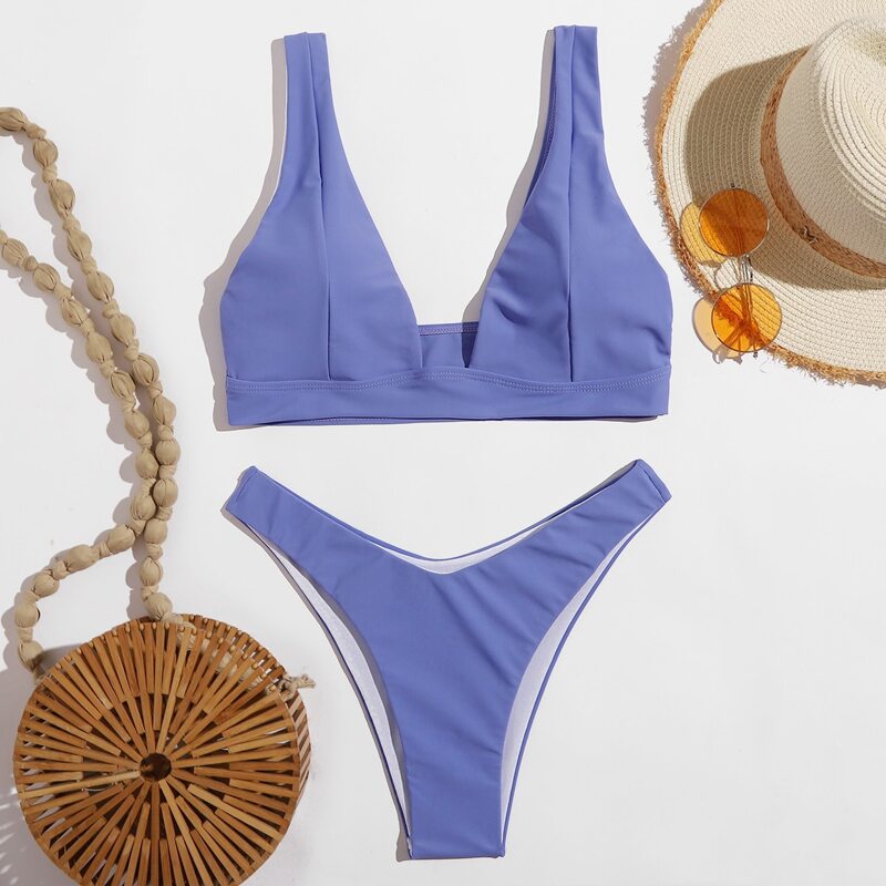 

Triangle High Cut Bikini Swimsuit, Blue