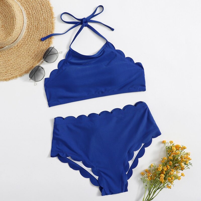 

Scallop Trim Bikini Swimsuit, Blue