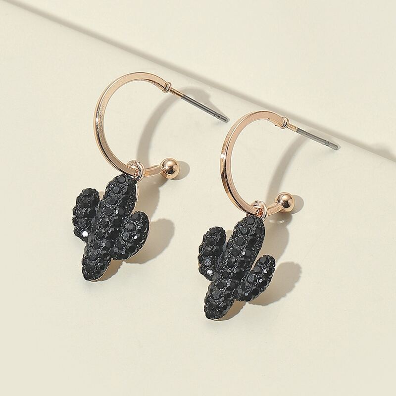 

Cactus Charm Drop Earrings, Black