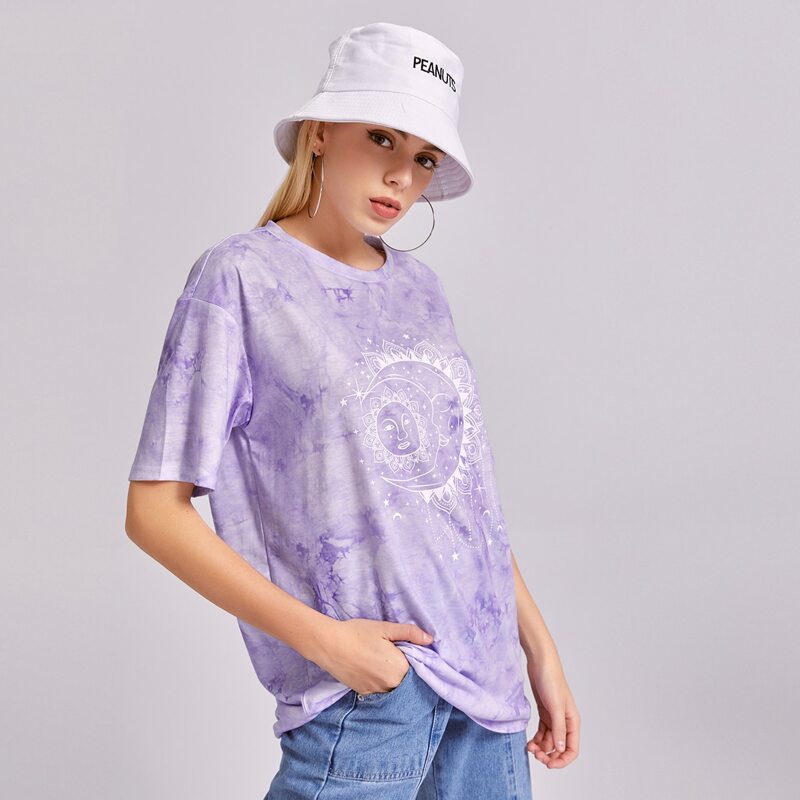 

Sun & Moon Graphic Tie Dye Oversized Tee, Lilac purple