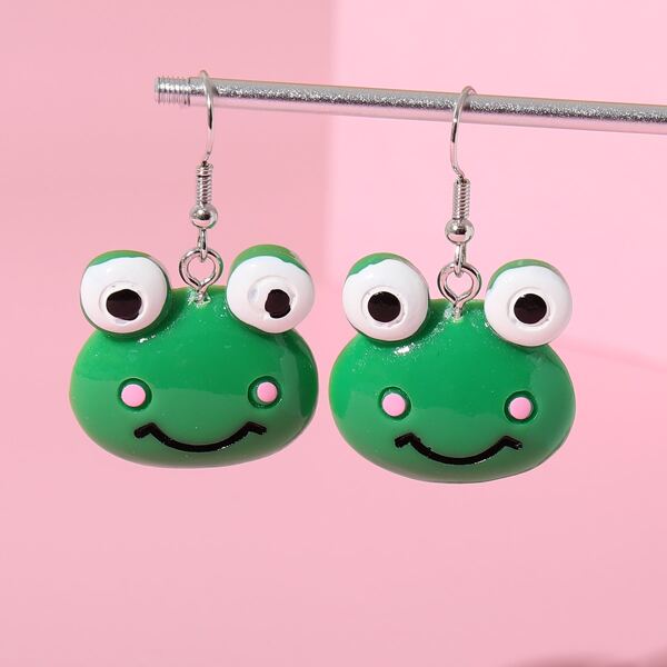 

Girls Frog Design Drop Earrings, Green