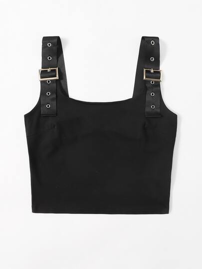 Grommet Eyelet Strap Crop Tank Top