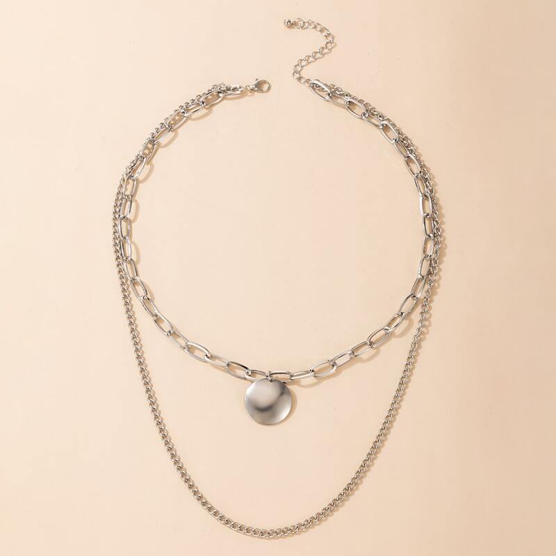 

Coin Layered Necklace, Silver