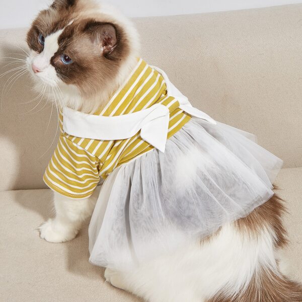 

Bow Decor Contrast Mesh Striped Pet Dress, Yellow