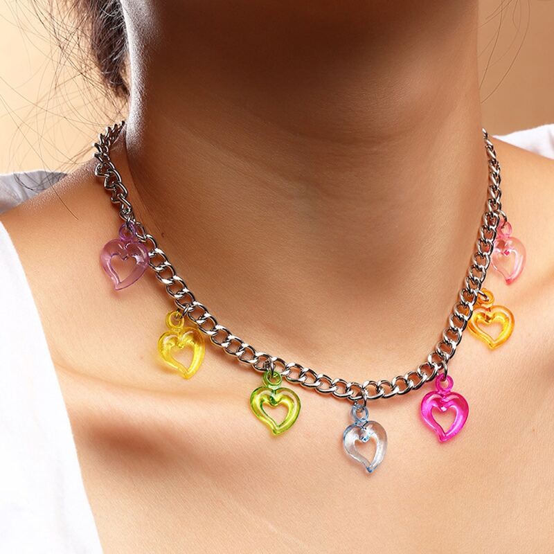 

Clear Heart Chain Choker, Multicolor