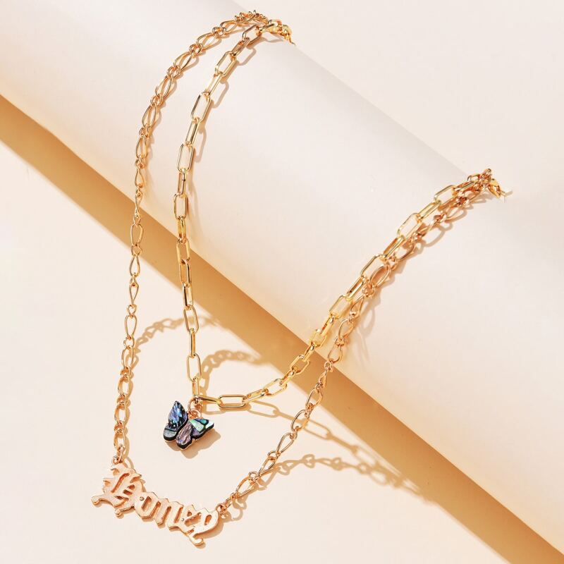 

Letter & Butterfly Layered Necklace, Gold