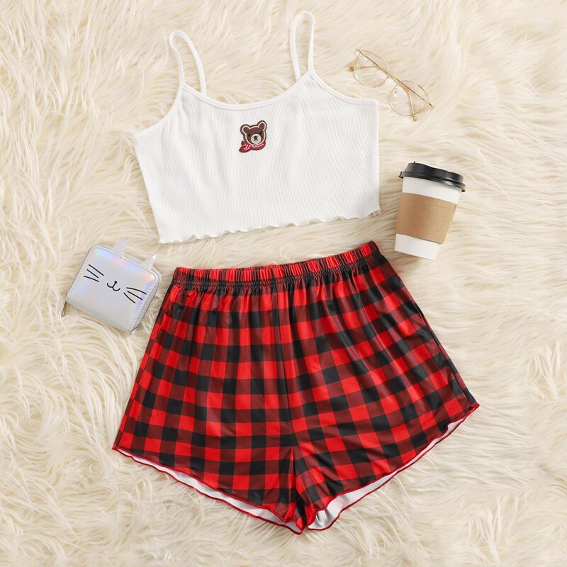 

Bear & Gingham Pattern PJ Set, Multicolor