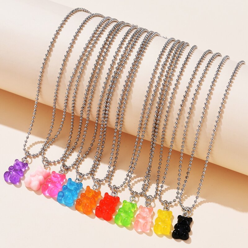 

3pcs Random Bear Pendant Necklace, Multicolor