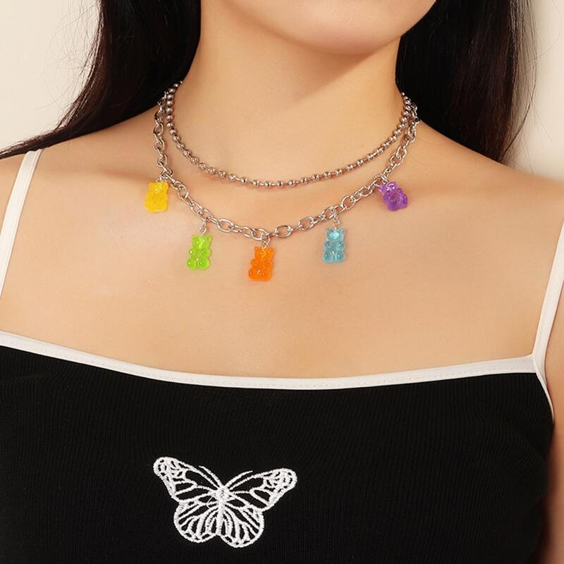 

Colorful Bear Layered Chain Necklace, Multicolor