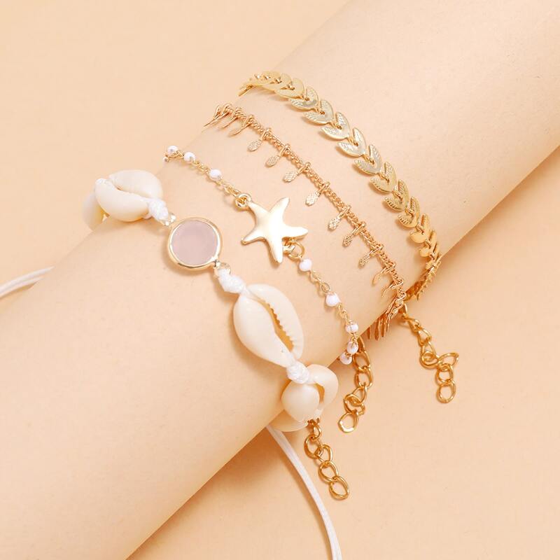 

4pcs Starfish & Shell Decor Bracelet, Multicolor