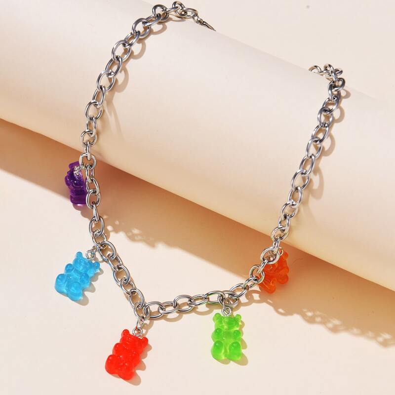 

Colorful Bear Chain Choker, Multicolor