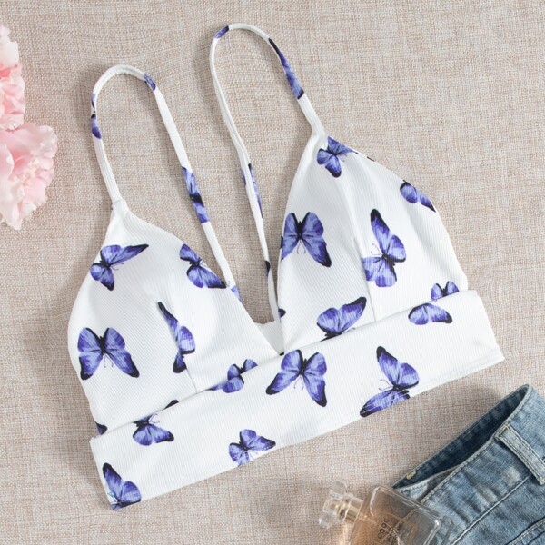 

Butterfly Random Print Bikini Top, Multicolor