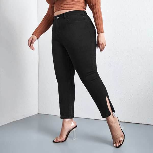 

Plus Split Side Jeans, Black