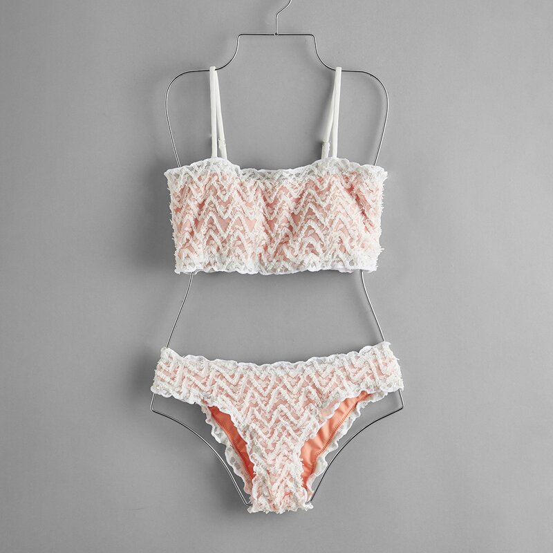 

Lace Lettuce Trim Bikini Swimsuit, Multicolor