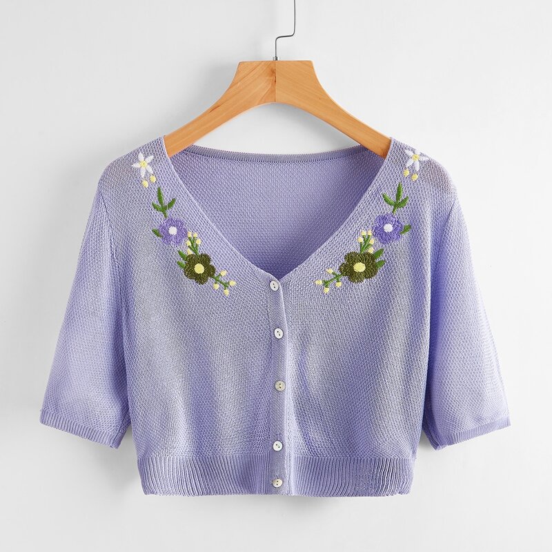 

Flower Embroidery Crop Cardigan, Lilac purple